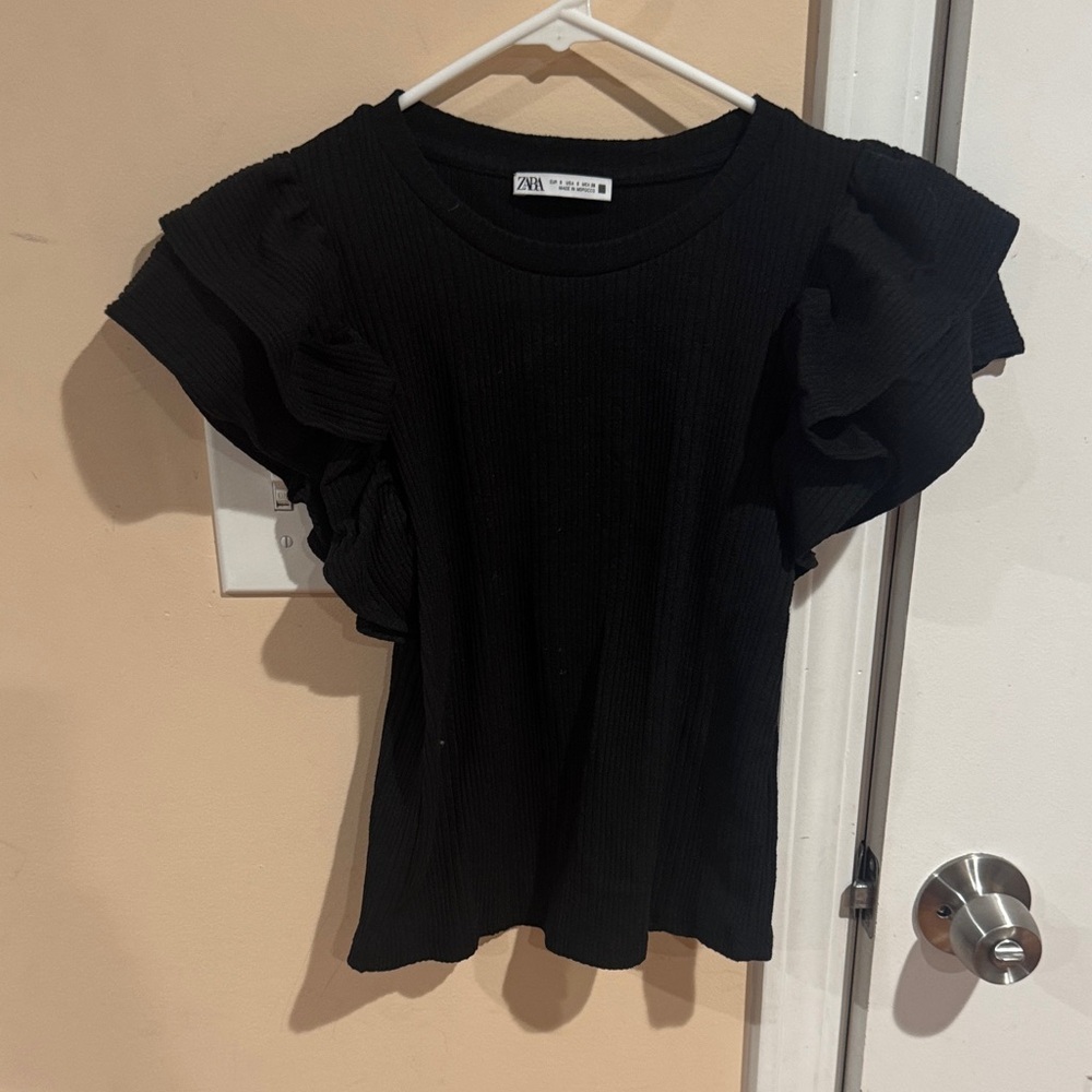 Zara Black Ruffle Sleeve Blouse